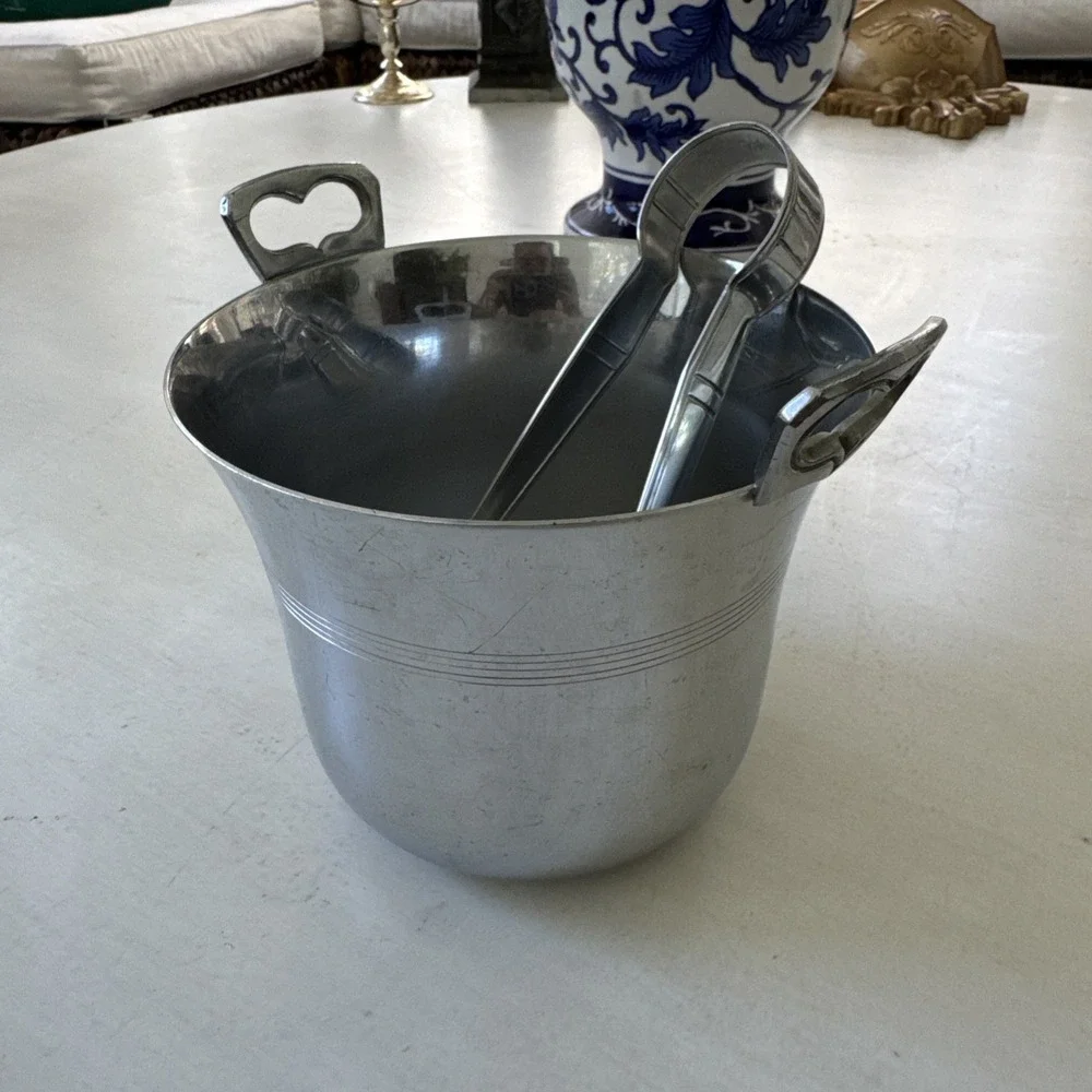 Vintage Farberware Ice Bucket With Ice Tongs.